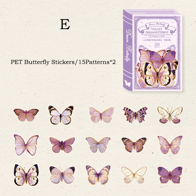 30pcs/pack Gold Foil Butterfly Stickers Waterproof PET Sticker-JournalTale