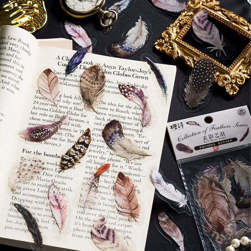 40pcs/pack PET Materials Feathers Series Stickers DIY Scrapbooking-JournalTale