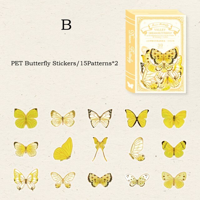 30pcs/pack Gold Foil Butterfly Stickers Waterproof PET Sticker-JournalTale