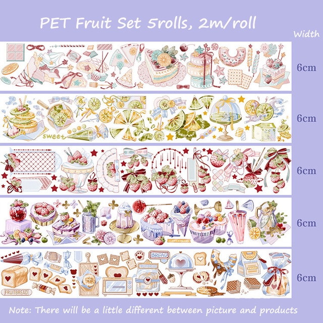 PET Colored Set Washi Tape Flower Fruit Delicacy Washi Set-JournalTale