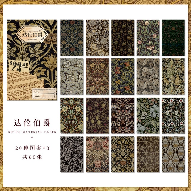 60pcs Vintage Floral Scrapbooking Decor Papers-JournalTale