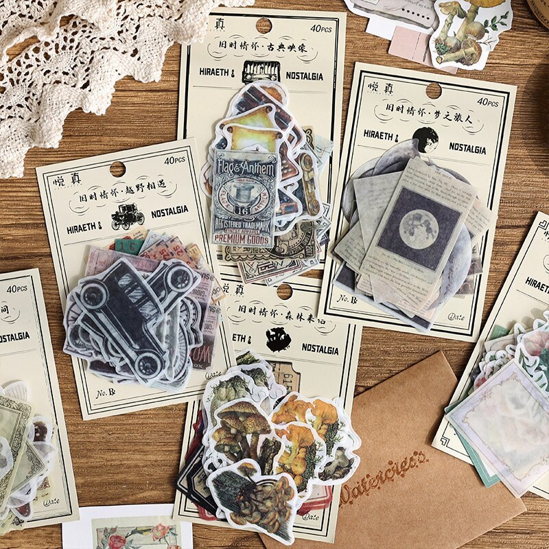 40pcs/pack Vintage Washi Paper Stickers Kit for DIY-JournalTale