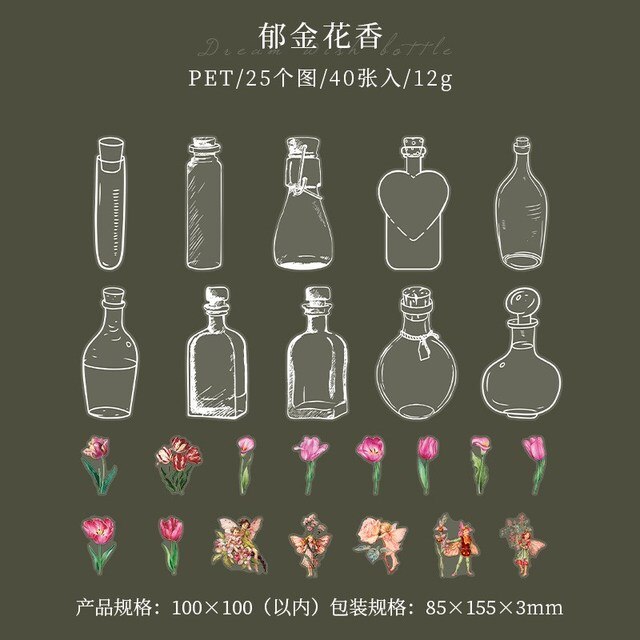 40 Pcs Transparent Glassware Bottle Shape Stickers-JournalTale
