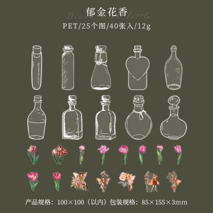 40 Pcs Transparent Glassware Bottle Shape Stickers-JournalTale