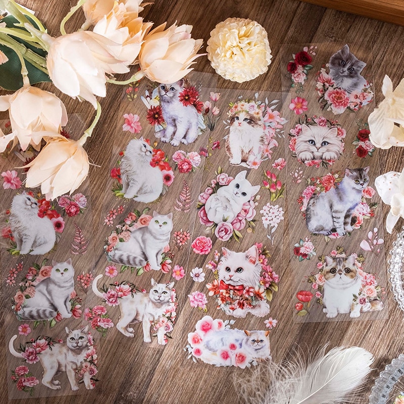 Cat stickers 6 Sheets  Adhesive Diy Sticker Decorative Diary-JournalTale