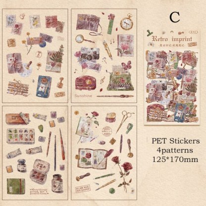 4pcs/pack PET Aesthetics Stickers Vintage Scrapbooking Materials-JournalTale