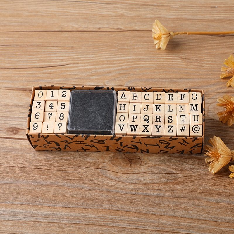 40 Pcs Alphabet Stamps Vintage Wooden Rubber Letter-JournalTale