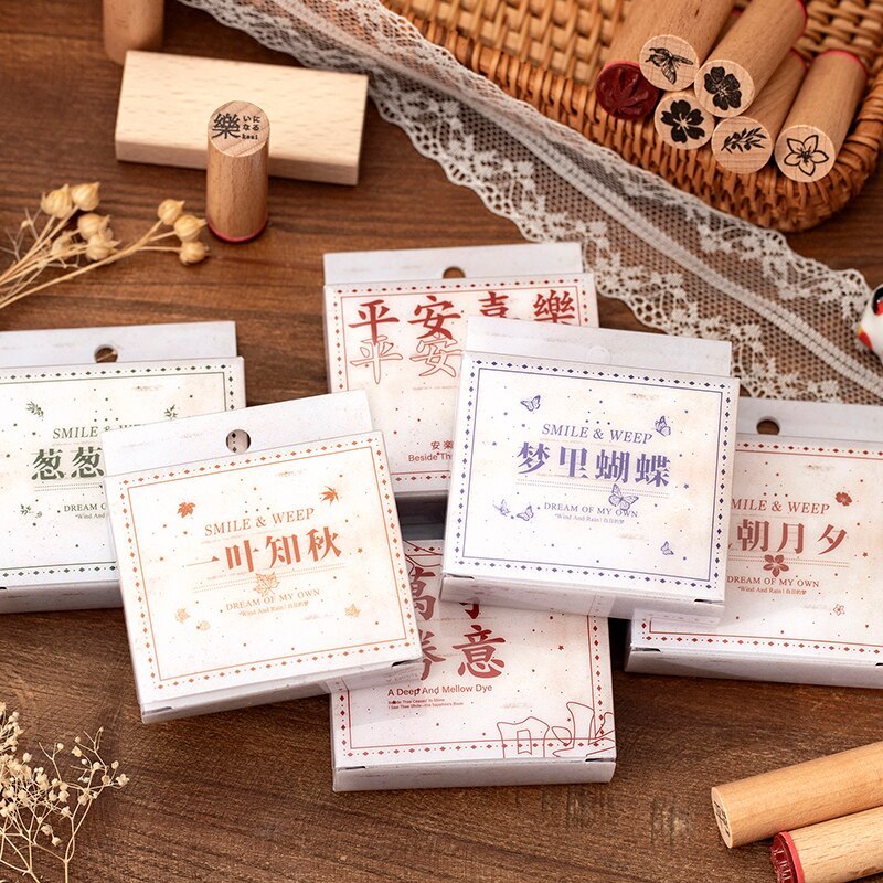 4 Pc/Design Plant Flowers Leaf butterflies Wooden Stamps-JournalTale