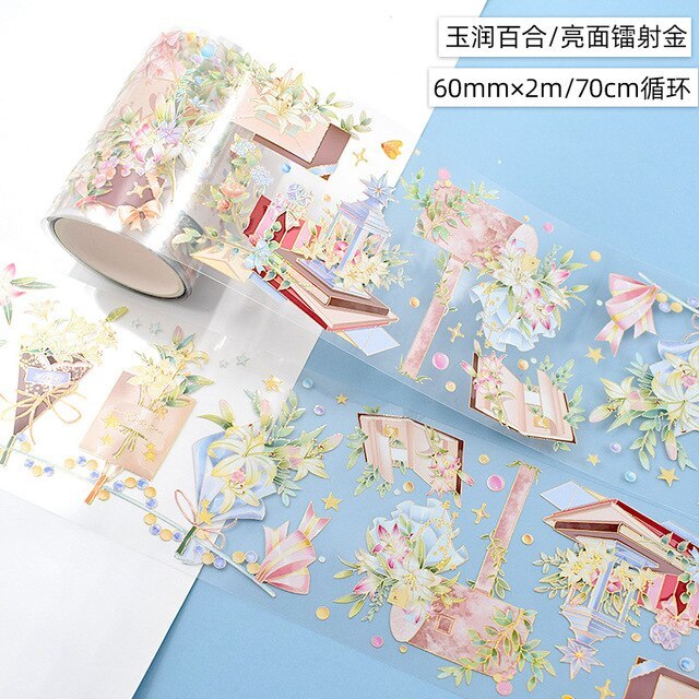 60mm*2m/Roll Laser Flower PET Tape Gold Silver Foil-JournalTale