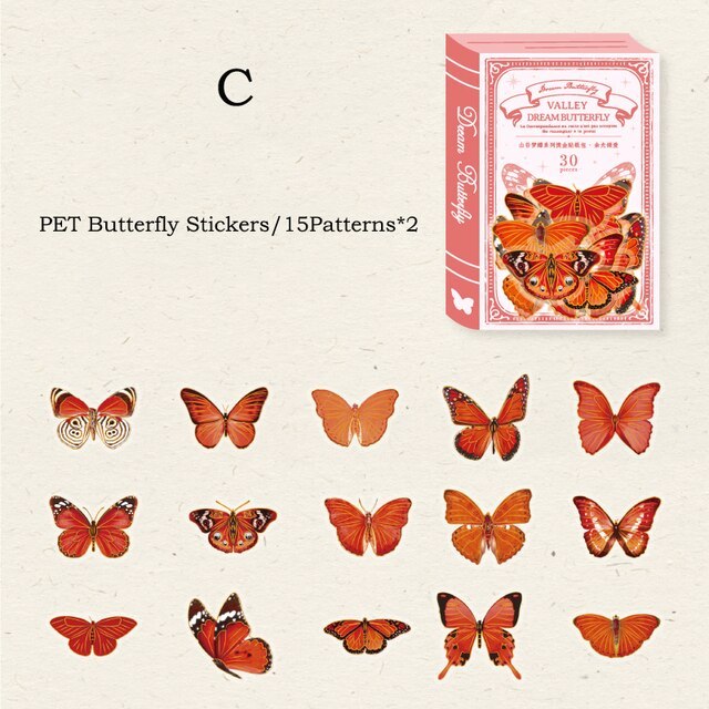30pcs/pack Gold Foil Butterfly Stickers Waterproof PET Sticker-JournalTale