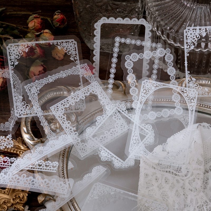 30pcs/pack PET Transparent Stickers Lace Series Scrapbook-JournalTale