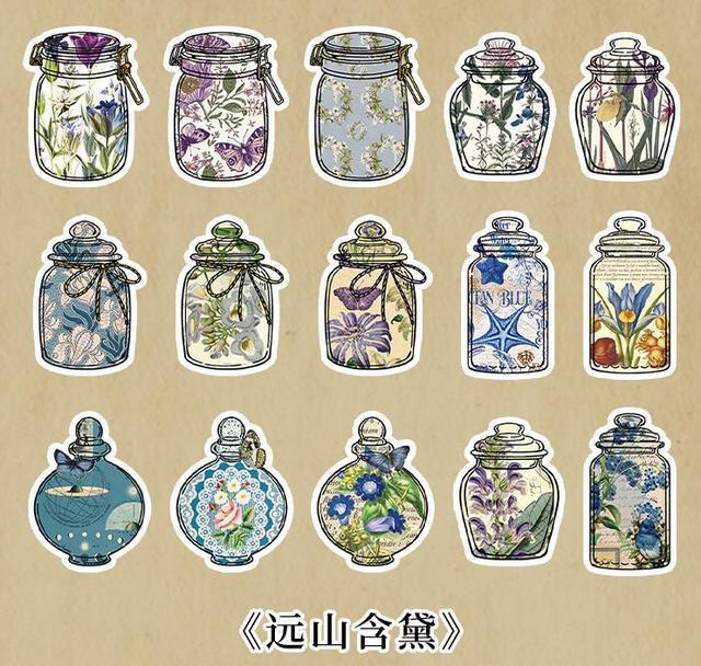 15 Pcs /pack Gothic Bottles Natural Flowers Butterfly Decoration Stickers-JournalTale