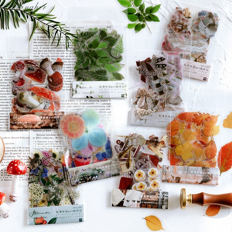40pcs/bag Vintage leaves flowers PET sticker package-JournalTale