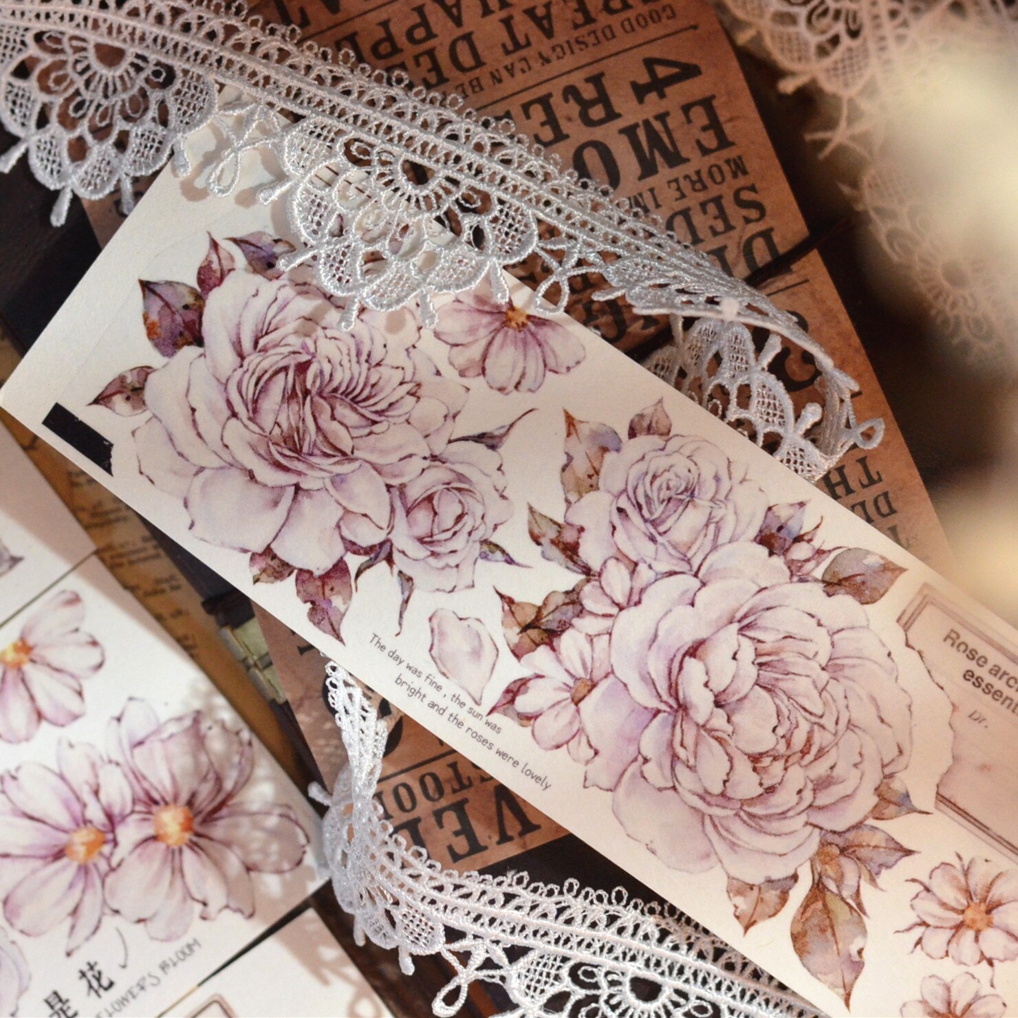 6 Meter Roll Austin Rose Flowers Washi Paper-JournalTale