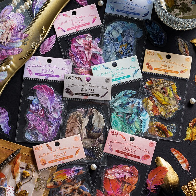 40pcs/pack PET Materials Feathers Series Stickers DIY Scrapbooking-JournalTale