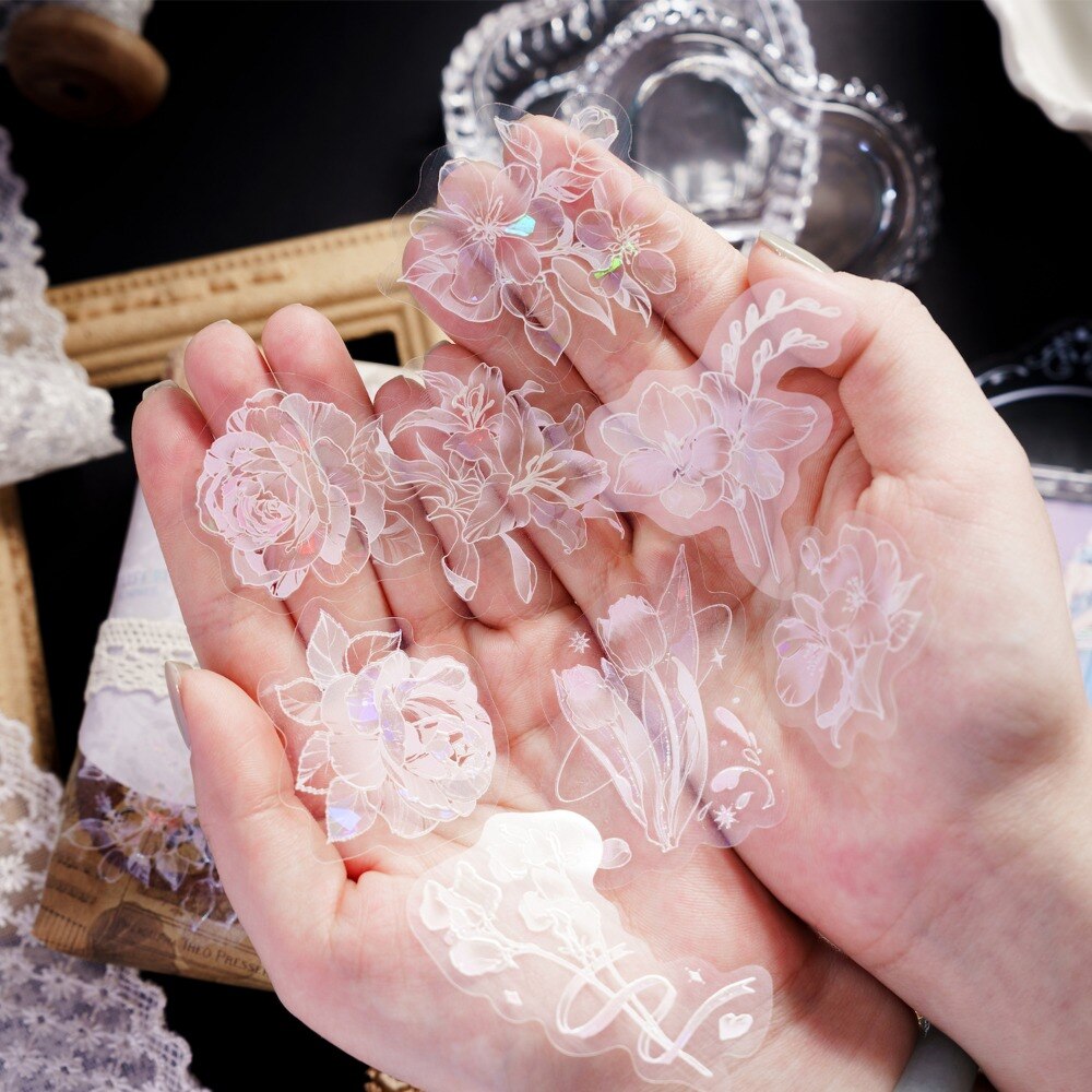 15pcs/pack Vintage Flower Stickers Pack PET Waterproof-JournalTale