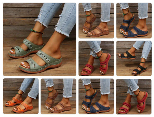 Open Toe Summer Strap Slippers, Retro Anti Slip Arch Support Orthopedic Wedge Sandals