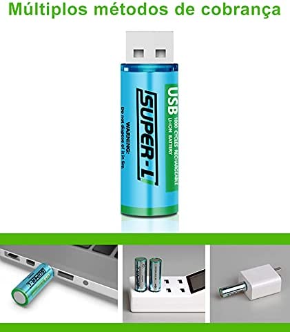 Pilhas AA TwiHill - Baterias de lítio duplo A recarregáveis por USB - Célula de bateria Li-ion - 1,5V / 1000mAH - Não são baterias NI-MH/NI-CD/alcalinas - Ecologicamente corretas e recicláveis - Sem efeito de memória-Site oficial de vendas da TwiHill