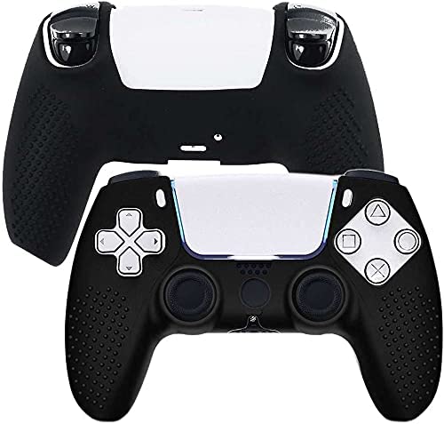 Skin do controlador TwiHill PS5 DualSense, Capa antiderrapante cravejada para PS5 DualSense Punho de silicone para controlador PS5 (Pele do controlador preto x 2 + FPS PRO Thumb Grips x 8)-Site oficial de vendas da TwiHill