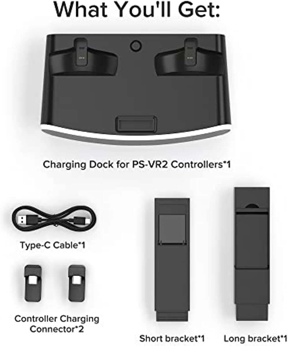 Base de carregamento do controlador TwiHill PlayStation VR2, estação de carregamento com adaptador tipo C, suporte de carregamento duplo do controlador PS VR2, acessórios PS5 com suporte para fone de ouvido, indicador LED-Site oficial de vendas da TwiHill