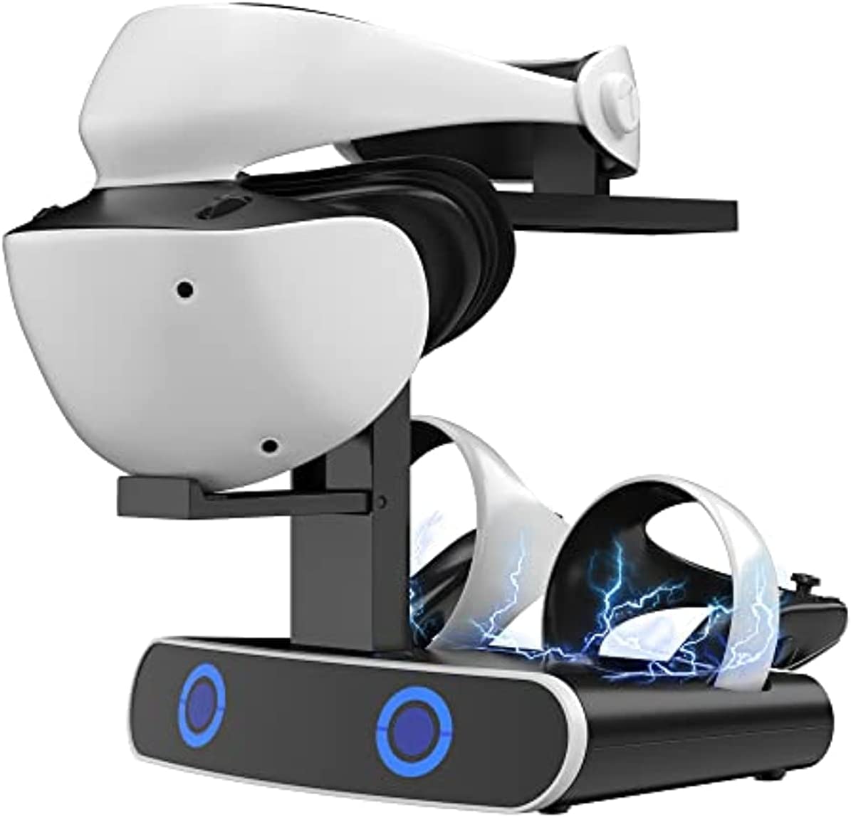 Base de carregamento do controlador TwiHill PlayStation VR2, estação de carregamento com adaptador tipo C, suporte de carregamento duplo do controlador PS VR2, acessórios PS5 com suporte para fone de ouvido, indicador LED-para PS VR2