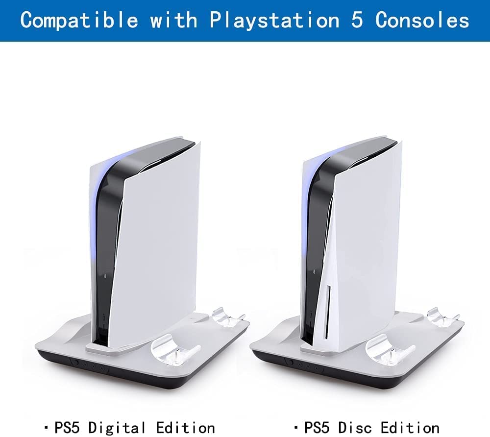 Suporte vertical para Playstation 5 com estação de carregamento por  ventilador de resfriamento para PS5 Digital Edition/Console Ultra HD, com