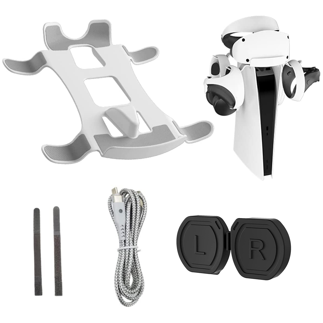 Suporte de fone de ouvido TwiHill VR para controladores, capa de lente para PSVR 2, instalado no console PS5, cabo de carregamento 2 em 1 com luz indicadora para controladores, acessórios multifuncionais para Playstation VR2-Site oficial de vendas da TwiHill