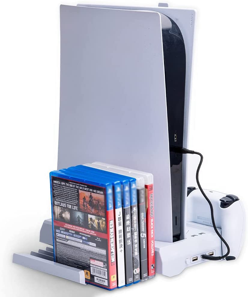 TwiHill Base de resfriamento de ventilador multifuncional é adequada para console de jogos PS5, PS5 identificador de carregamento duplo com suporte de armazenamento de cassete-para PS5Site oficial de vendas da TwiHill