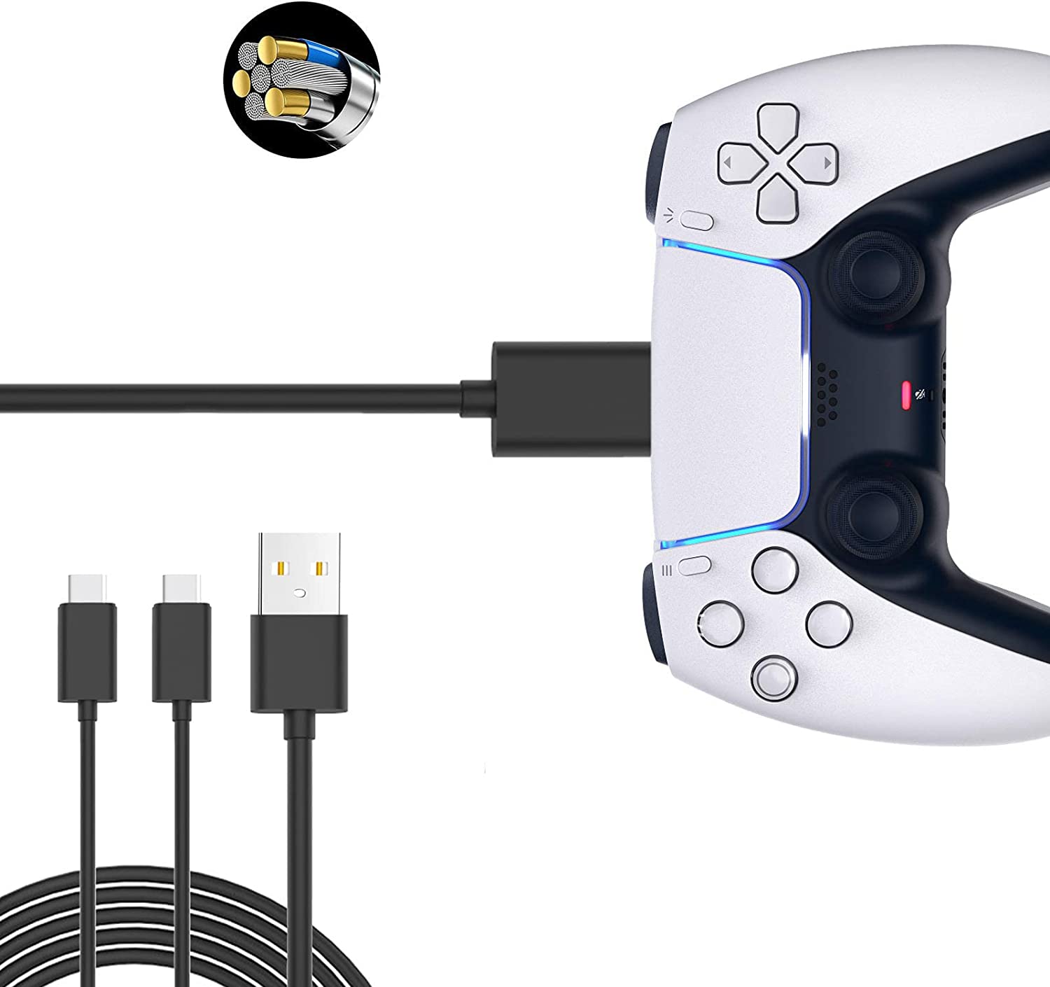 Cabo de carregamento para PS5 e Xbox Series X/S Controller/Switch Pro Controller, cabo de carregamento USB de reposição Portas tipo C de nylon trançado Acessórios para PS5 / Xbox Series X-Site oficial de vendas da TwiHill