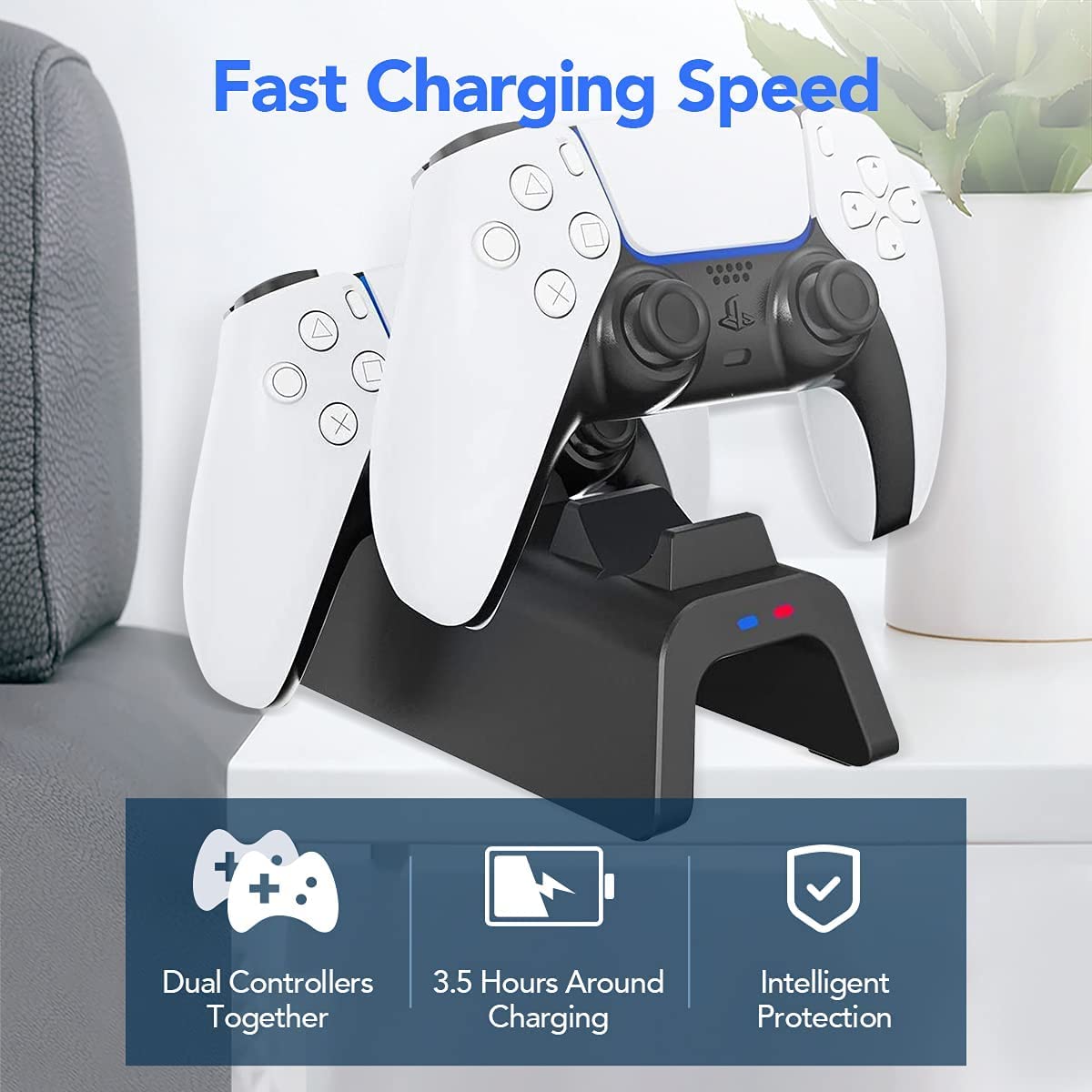 TwiHill Estação de carregamento do controlador para PS5, adaptador de velocidade de carregamento rápido atualizado com indicador LED-Site oficial de vendas da TwiHill