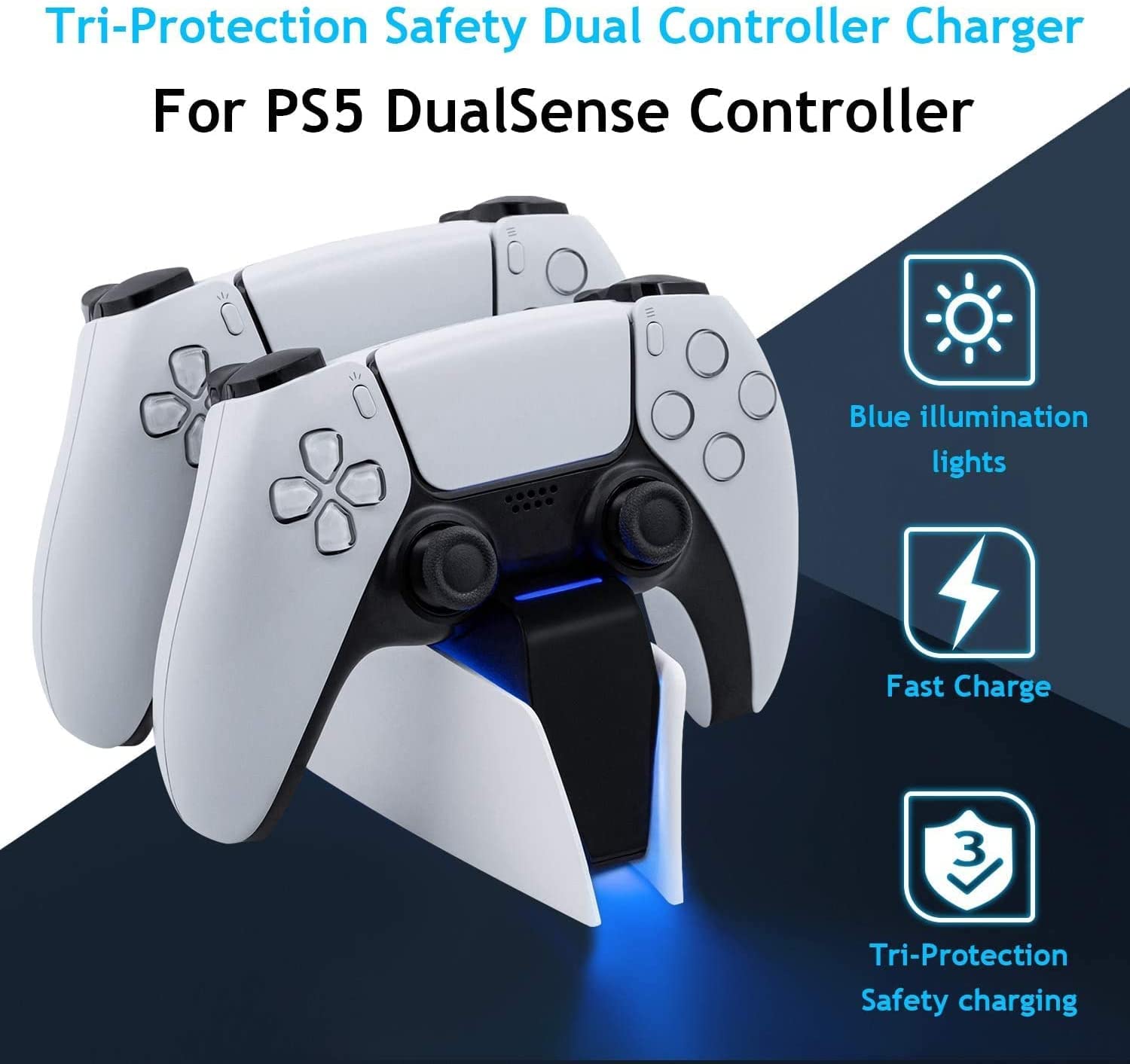 TwiHill Carregador duplo para PS5, carregador de controlador Estação de carregamento rápido Adaptador de carregamento USB tipo C com indicador LED para controlador Playstation 5 DualSense (Branco)-Site oficial de vendas da TwiHill