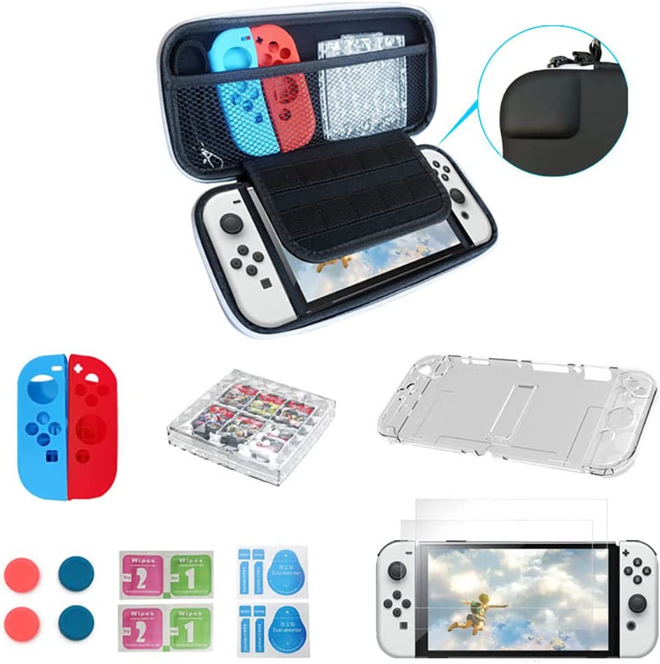TwiHill O pacote de presente é adequado para Nintendo Switch OLED, bolsa de proteção de jogos + estojo de proteção de cristal + Concha protetora do gamepad + filme temperado * 2 + caixa de cartão, conjunto de armazenamento para PC-TwiHill