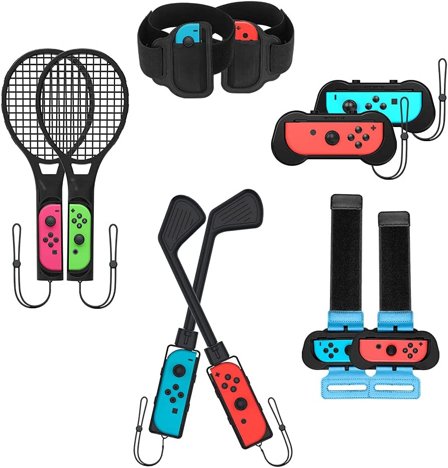 TwiHill Conjunto de acessórios esportivos somatossensoriais 10 em 1 adequado para Nintendo Switch, conjunto de taco de golfe Switch, acessórios Nintendo Switch-TwiHill