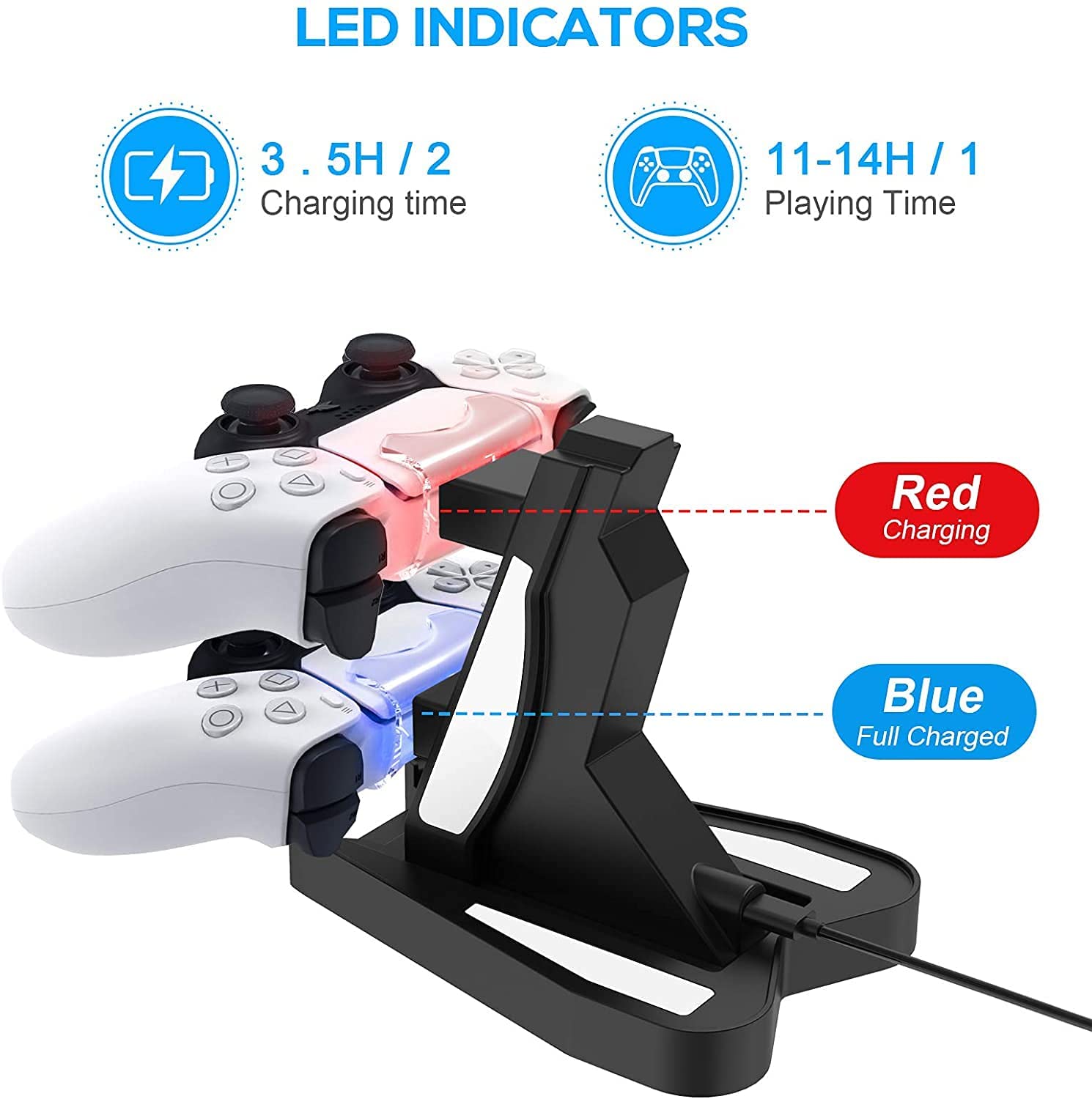 Carregador TwiHill para Sony Playstation 5 Dualsense, com indicador LED-Site oficial de vendas da TwiHill