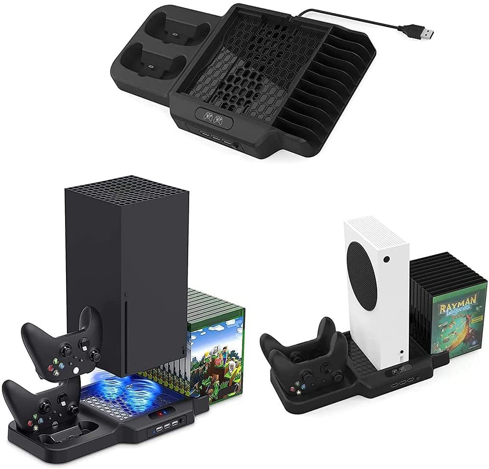 TwiHill Suporte vertical com ventilador de resfriamento para Xbox Series X / S, estação de carregamento com portas de carregamento de controlador duplo-Site oficial de vendas da TwiHill