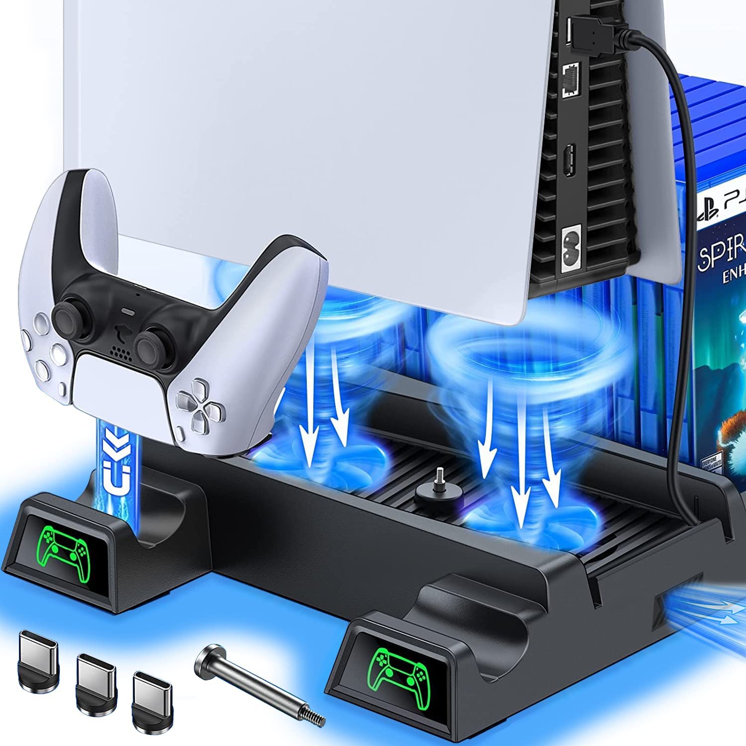 Suporte Estação de resfriamento TwiHill para PS5, ventilador de resfriamento de suporte PS5 com estação de carregador e 13 slots de jogos (Preto)-para PS5Site oficial de vendas da TwiHill