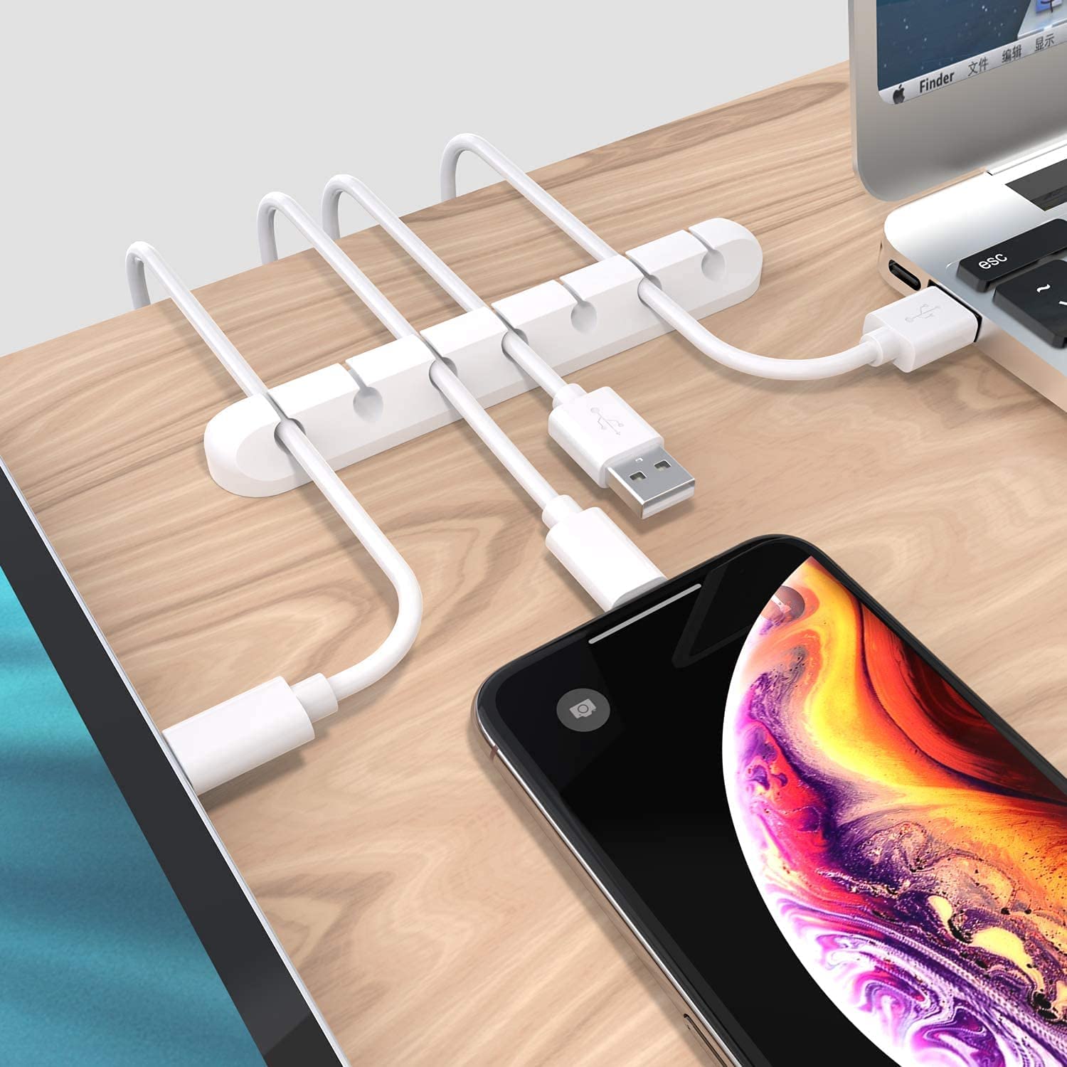 Clipes de suporte de cabo TwiHill, pacote de 3 clipes organizadores de cabo de gerenciamento de cabos Silicone autoadesivo para desktop Cabo de carregamento USB Mesa de cabeceira Cabo de alimentação Cabo de mouse Fio PC Office Home-Site oficial de vendas da TwiHill