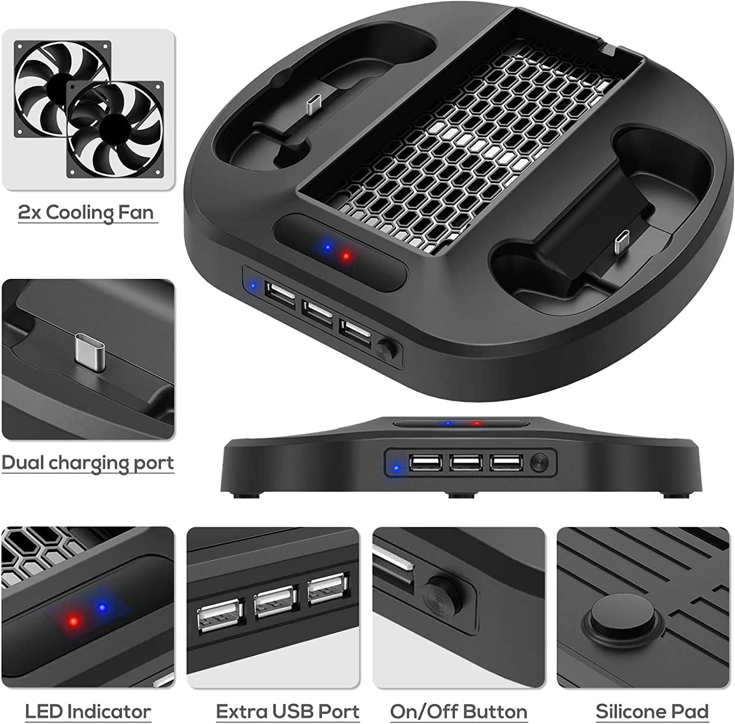 TwiHill Suporte de carregamento vertical para controladores Xbox Series S com ventilador de resfriamento, estação de carregamento com indicador e 3 hubs USB-Site oficial de vendas da TwiHill
