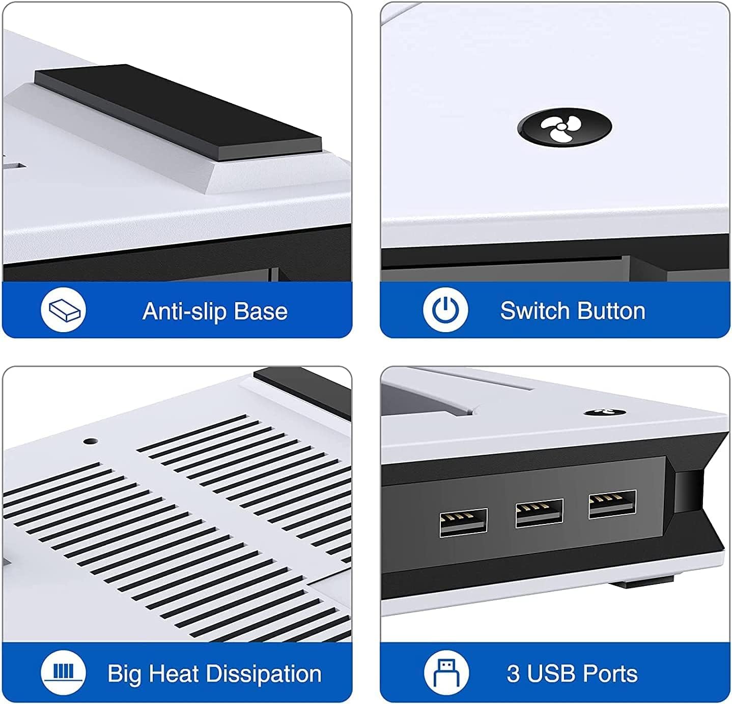 Suporte para PS5 com 2 ventoinhas de resfriamento, estação de carregamento de controle duplo rápido PS5, estação de resfriamento PS5 Suporte vertical para Sony Playstation 5 Digital/Disc Edition-Site oficial de vendas da TwiHill