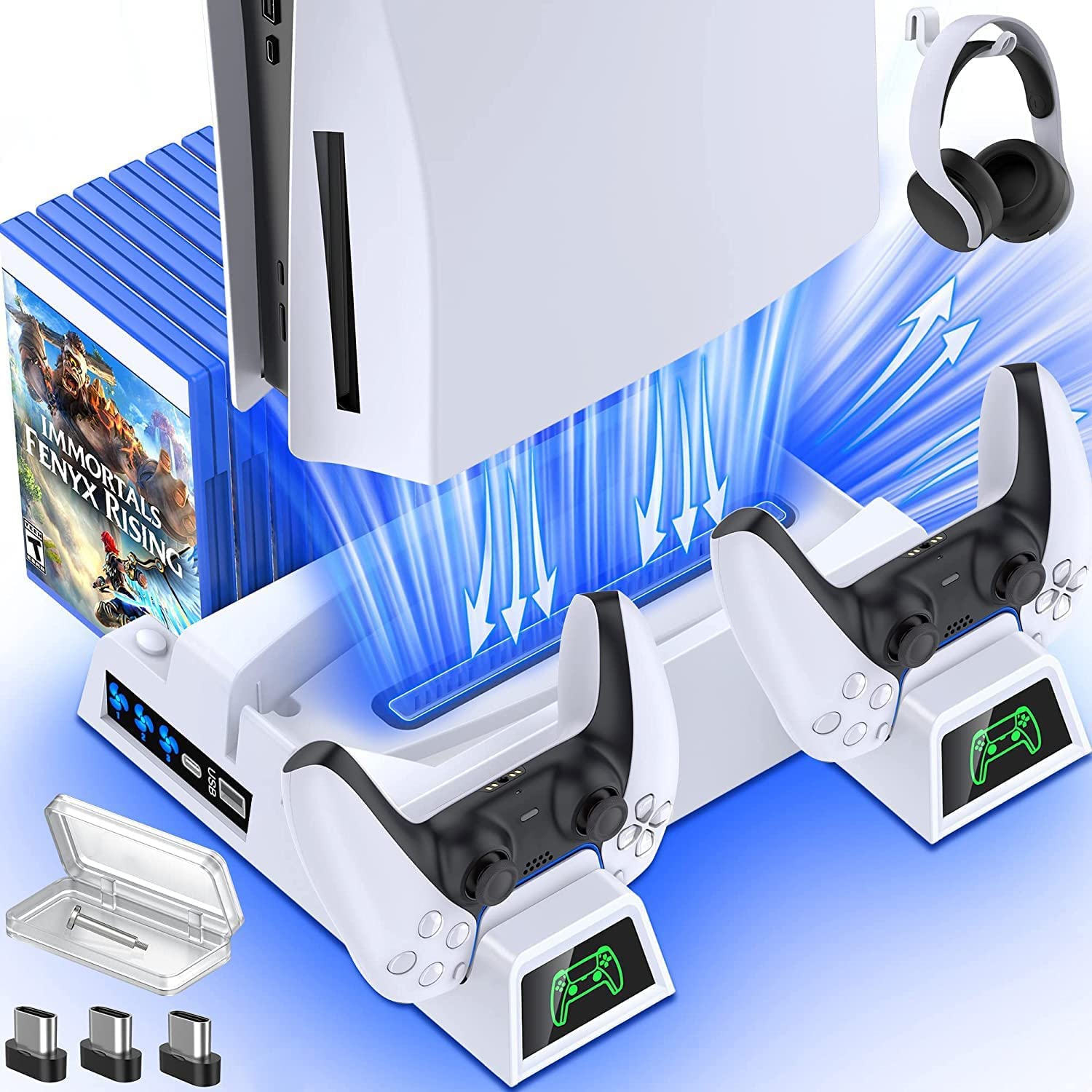 Ventilador de resfriamento de suporte PS5, estação de carregamento de controlador duplo rápido PS5 com armazenamento de 13 jogos-para PS5Site oficial de vendas da TwiHill