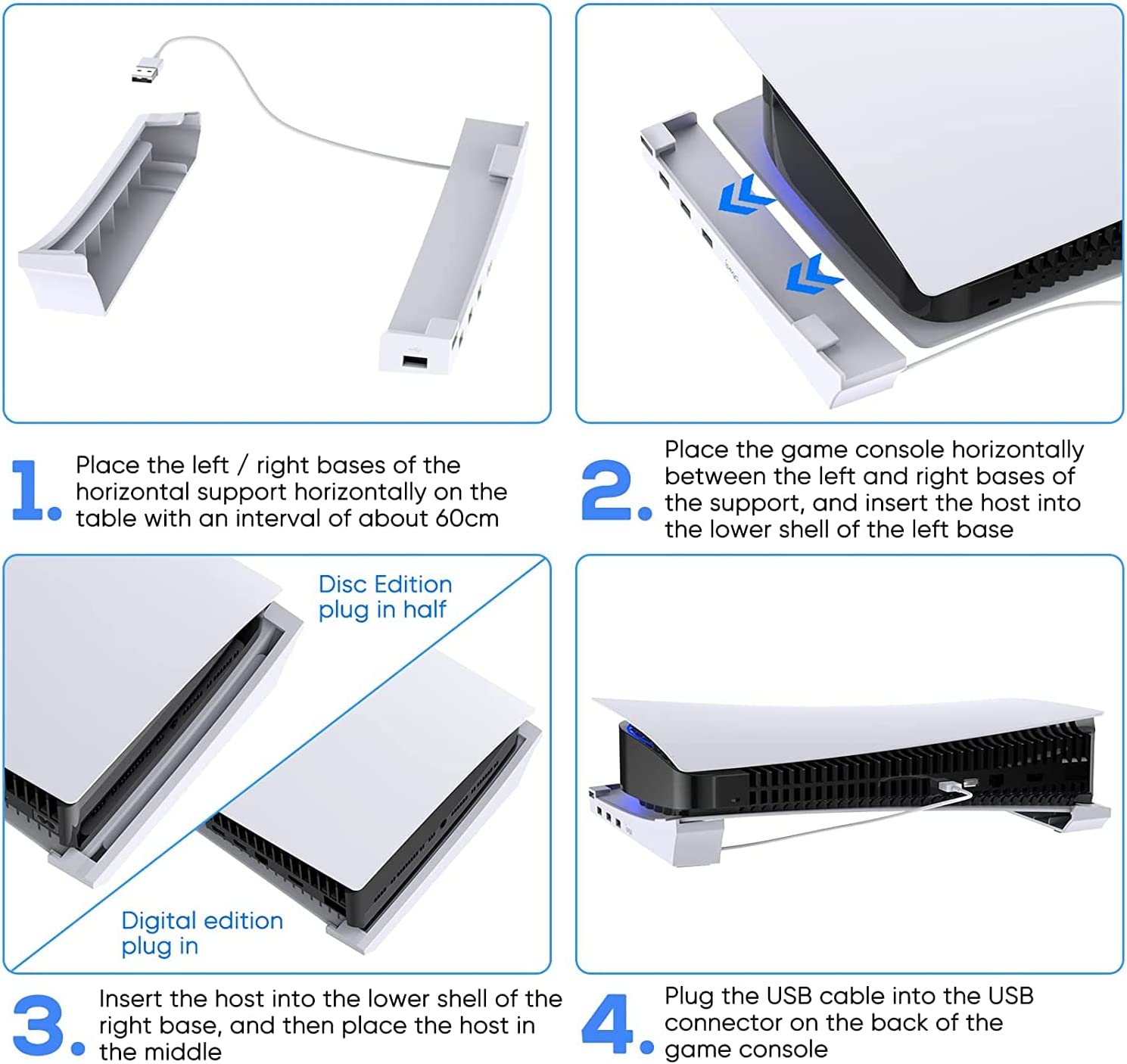TwiHill Suporte horizontal para PS5 com extensão USB, suporte de console de gabinete com hub USB de dados de carregamento-Site oficial de vendas da TwiHill