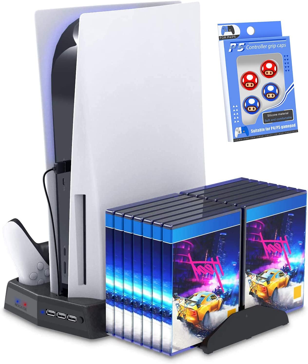 Suporte de carregamento com ventilador de resfriamento para console e  controlador de edição digital PS5 / PS5, estação de carregamento vertical  com 15
