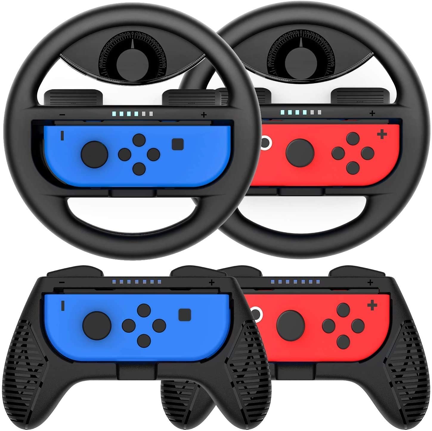 TwiHill Aderência de volante para jogos de corrida Adequado para volante Nintendo Switch Mario Kart, Joy-Con, preto (acessórios de fixação do controlador Joycon 2 rodas, 2 punhos)-para NintendoSite oficial de vendas da TwiHill