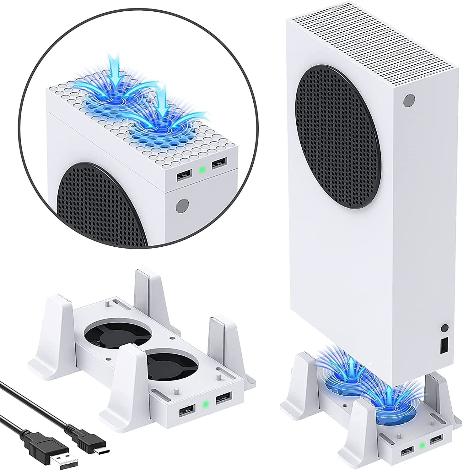 Suporte de resfriamento TwiHill para Xbox Series S, acessório de docking station para sistema de cooler de ventilador de resfriamento de dupla função, velocidade ajustável em 3 níveis e 2 portas USB adicionais-Site oficial de vendas da TwiHill
