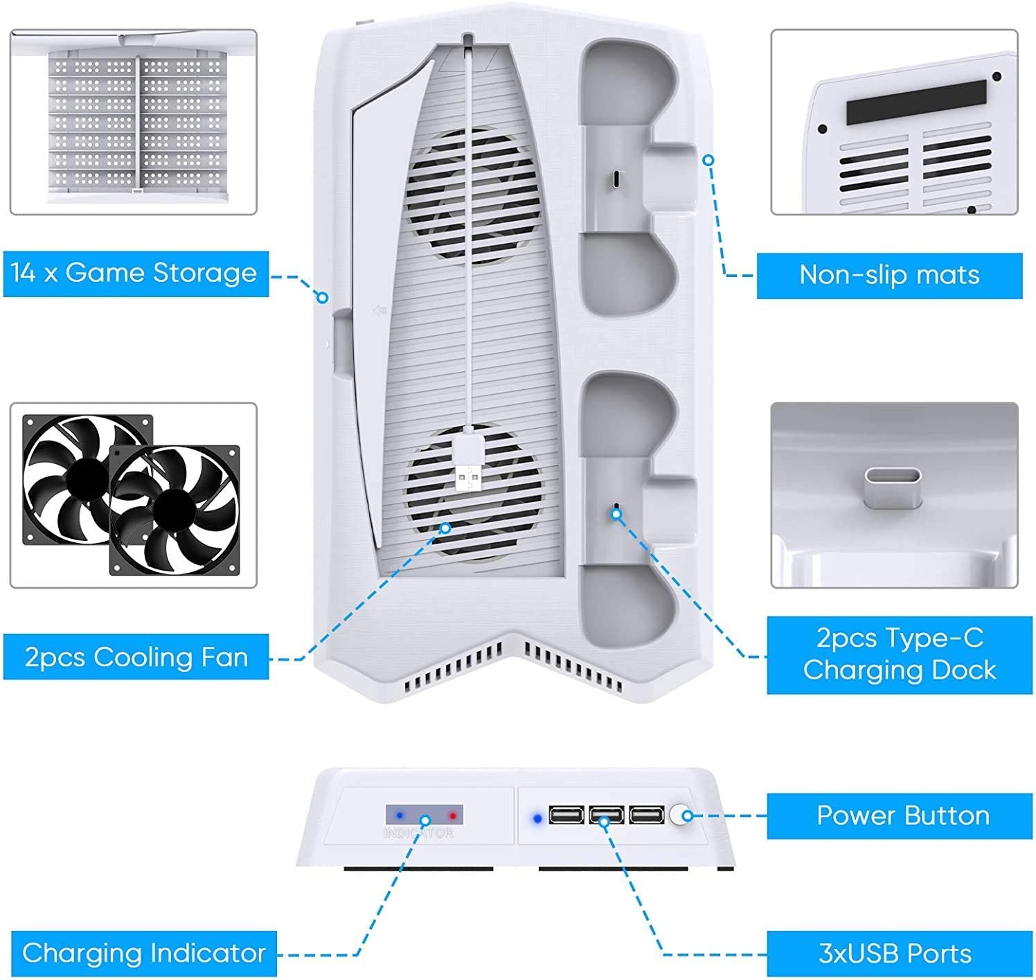 Suporte vertical para Playstation 5 com estação de carregamento por  ventilador de resfriamento para PS5 Digital Edition / Console Ultra HD, com  carregador de controlador para jogos em rack-Site oficial de vendas