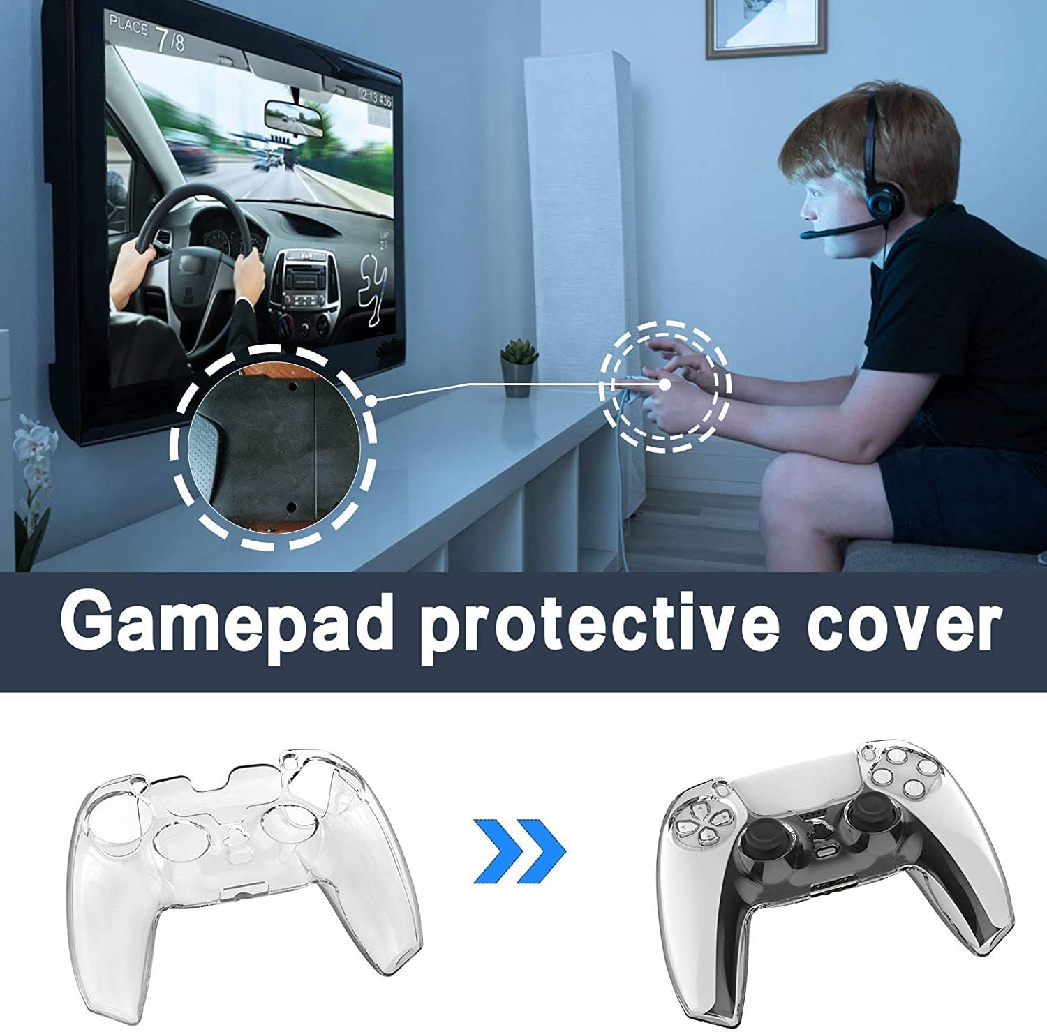 Estojo protetor de capa antiderrapante TwiHill para controle de PS5 (transparente) (casco rígido)-Site oficial de vendas da TwiHill