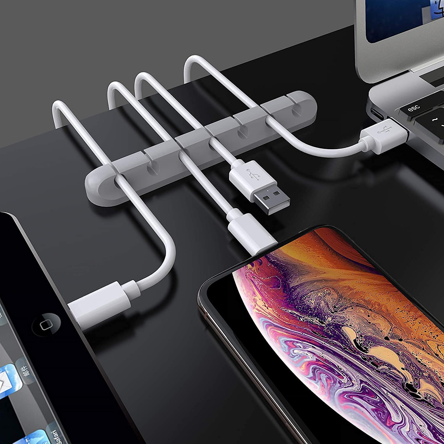 Clipes de suporte de cabo TwiHill, pacote de 3 clipes organizadores de cabo de gerenciamento de cabos Silicone autoadesivo para desktop Cabo de carregamento USB Mesa de cabeceira Cabo de alimentação Cabo de mouse Fio PC Office Home-Site oficial de vendas da TwiHill