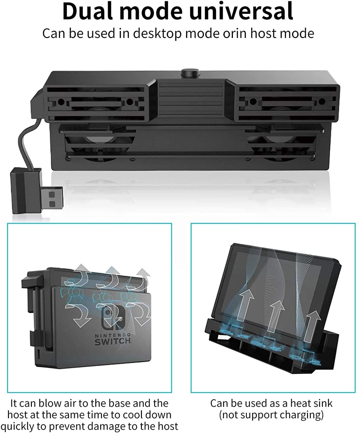 TwiHill Dock Cooler, Suporte de Dissipação de Calor USB Externo com 2 Ventiladores de Resfriamento, Super Turbo Temperature Cooler Suporte de Ventilador para Nintendo Switch Dock Original-Site oficial de vendas da TwiHill