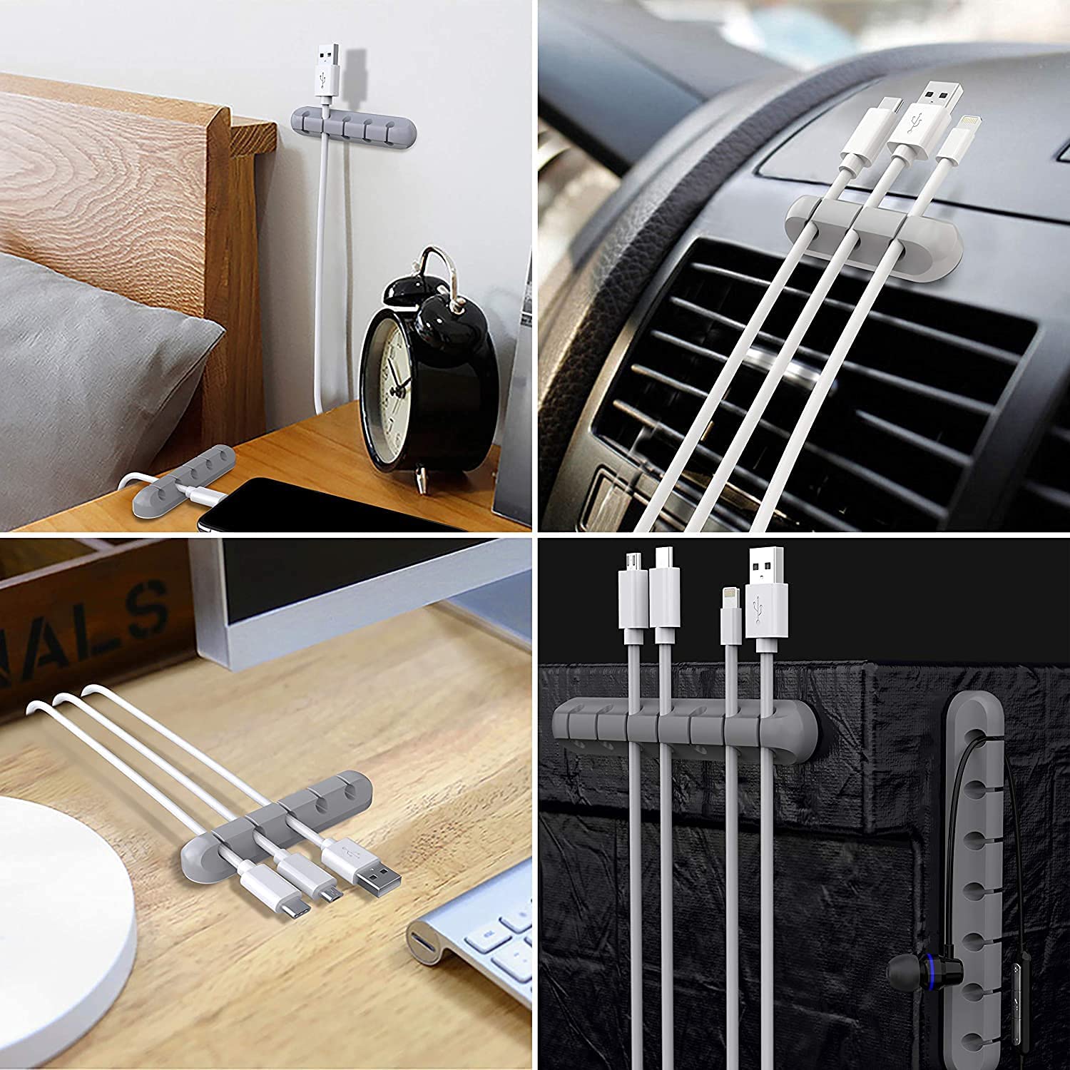 Clipes de suporte de cabo TwiHill, pacote de 3 clipes organizadores de cabo de gerenciamento de cabos Silicone autoadesivo para desktop Cabo de carregamento USB Mesa de cabeceira Cabo de alimentação Cabo de mouse Fio PC Office Home-Site oficial de vendas da TwiHill