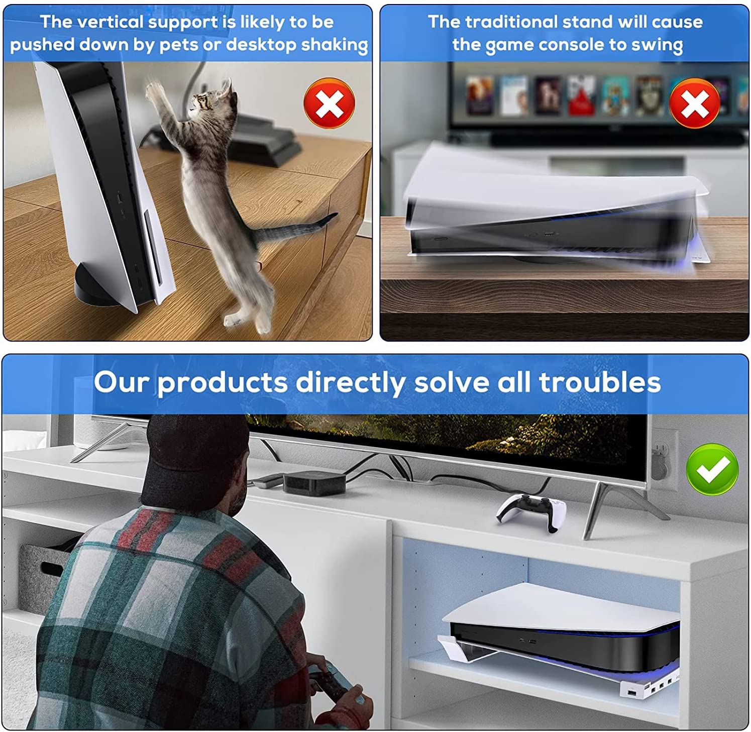 TwiHill Suporte horizontal para PS5 com extensão USB, suporte de console de gabinete com hub USB de dados de carregamento-Site oficial de vendas da TwiHill